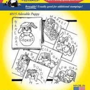 Puppy Tales Aunt Martha&#39;s #3879 Vintage Embroidery Hot Iron Transfer Pattern