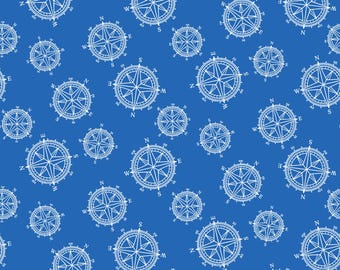 Compass in Blue from the Western Washington Shop Hop 2026 collection by Clothworks  continuous cuts of Quilter's Cotton Fabric