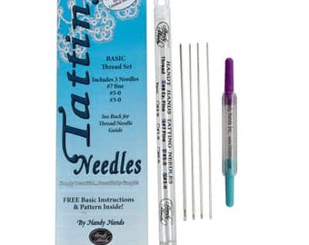 Tatting Needle Set Size 3, 5, 7, & 8 in a tube with 2 needle threaders and free patterns