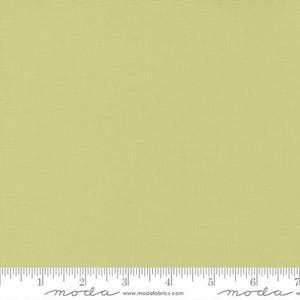 May include: A solid piece of light green fabric with a subtle texture. The fabric is shown against a white background with a ruler marked in inches.