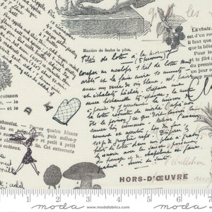 Julia Cookbook Text & Words in Porcelain White by Crystal Manning for Moda. Continuous cuts of Quilter&#39;s Cotton Fabric