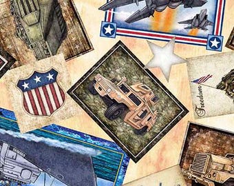 Military Collage from the Patriot collection by QT Fabrics Panel cuts of Quilter's Cotton Fabric