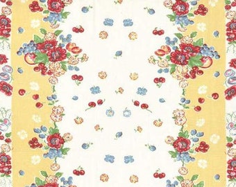 Yellow Granny Rose 16 inch Classic Retro Toweling Granny Garden 100% cotton by Moda.  Hemmed on both edges continuous cuts for length.