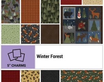 Winter Forest by Benartex. Quilter's Cotton Charm Pack of 42 5 x 5inch squares