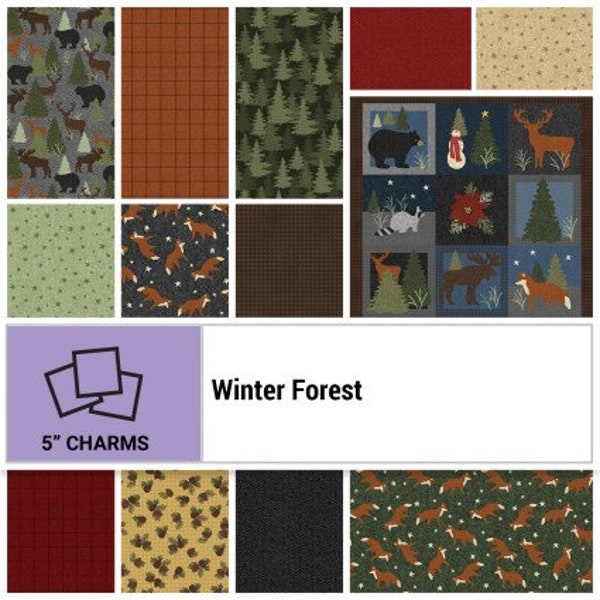 Winter Forest by Benartex. Quilter's Cotton Charm Pack of 42 5 x 5inch squares