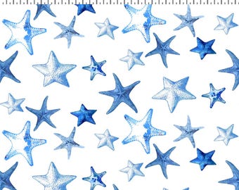 Starfish in White from the Western Washington Shop Hop 2026 collection by Clothworks  continuous cuts of Quilter's Cotton Fabric