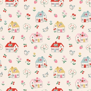 Happy Home in Cream from Home Sweet Home by Poppie Cotton continuous cuts of Quilter&#39;s Cotton Fabric