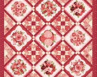 Love Affair pattern for Je T'aime Panel by Stacy Iest Hsu for Moda.  52.5 inch by 52.5 inch quilt pattern
