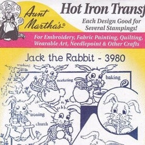Jack the Rabbit Aunt Martha&#39;s #3980 Vintage Embroidery Hot Iron Transfer Pattern