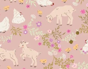 Barnyard Babies in Rose from Primrose & Parsley by Poppie Cotton continuous cuts of Quilter's Cotton. Spools 'n Stitches Shop Hop Fall 2026