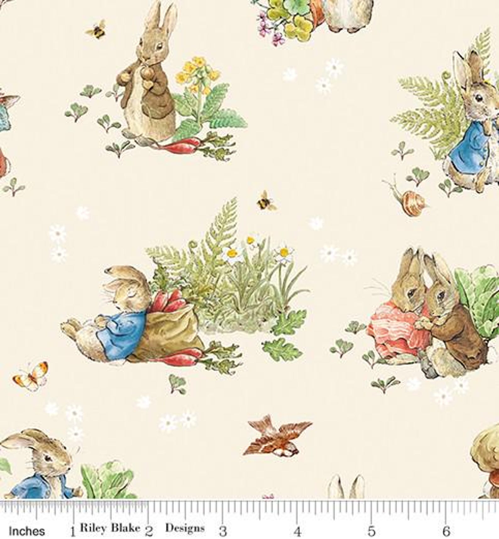Peter Rabbit & Benjamin Bunny Main in Cream for Riley Blake Designs ...