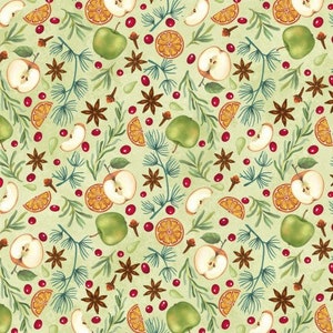 All Over Fruit in Light Green from the Hot Cider Collection by P&B Textiles.  Quilter&#39;s Cotton Fabric with continuous cuts