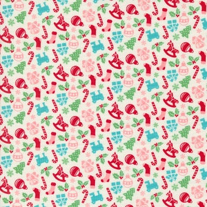 Toy Box Novelty Candy Canes in Snow from Kitty Christmas by Urban Chiks for Moda continuous cuts of Quilter&#39;s Cotton Fabric