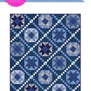 May include: A blue and white quilt with a geometric pattern. The quilt features a repeating design of octagons and stars in various shades of blue, with white accents. The quilt measures 60" x 72". The words "FORGET ME NOT" are displayed.