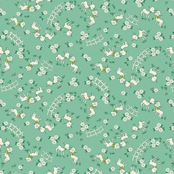 Nana Mae VI Sheep in Green by Henry Glass continuous cuts of Quilter's Cotton 30's print Fabric