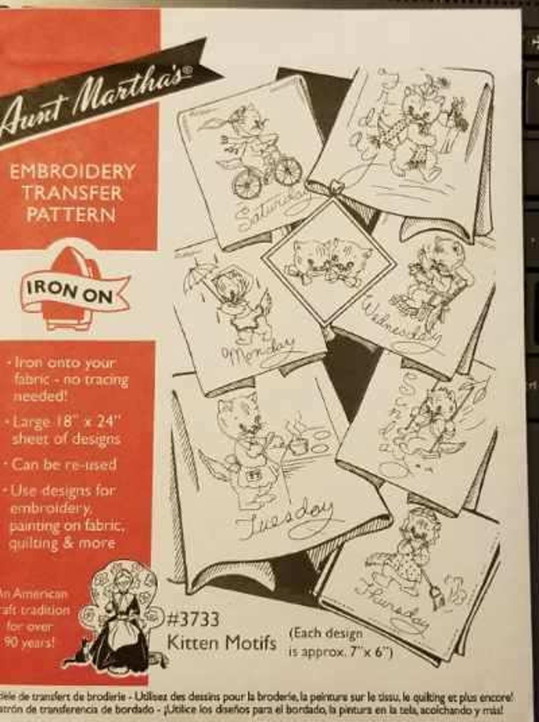 Kitten Motifs Aunt Martha's #3733 Vintage Embroidery Hot Iron Transfer ...