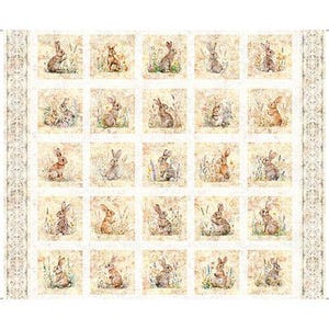 Bunny Picture Patches in cream from the Hunny Bunny collection by QT Fabrics continuous cuts of Quilter&#39;s Cotton Fabric