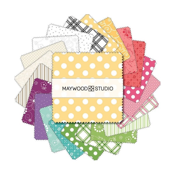 KimberBell Basics - Spring by Maywood Studio Quilter's Cotton Charm Pack. 42 piece collection of 5 inch squares