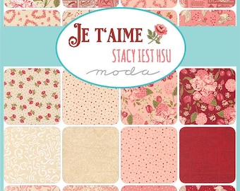 Je T'aime by Stacy Iest Hsu for Moda Fabrics. Quilter's Cotton MINI Charm Pack of 42 2.5 inch squares