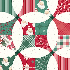 Merry Little Christmas Cheater Print Continuous Yardage of flowering snowball quilt design by My Mind&#39;s Eye for Riley Blake Designs