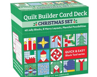 Quilt Builder Card Deck Christmas Set 40 Jolly Blocks, 8 Merry Layouts Boxed Set of Quilt Block Patterns with cutting instructions