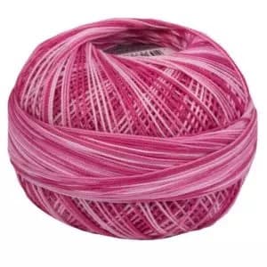 May include: A ball of pink, white and light pink embroidery floss. The floss is wound in a spiral pattern.