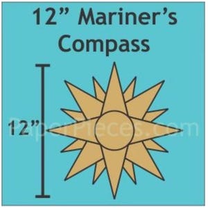 May include: A 12-inch Mariner's Compass design in gold on a teal background. The compass features a central circle with radiating points, and the text "12" Mariner's Compass" is displayed at the top. The design is 12 inches in height.
