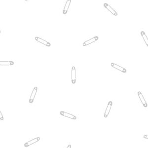 May include: A seamless pattern of gray safety pins on a white background.