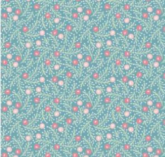 Frosted Berries in Blue from Frost & Flurry by Poppie Cotton continuous cuts of Quilter's Cotton. Spools 'n Stitches Shop Hop Fall 2025