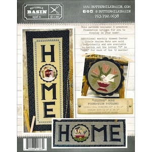 Bannière de bienvenue à la maison avec tapis de laine du cercle central Bloc du mois Motifs de courtepointe