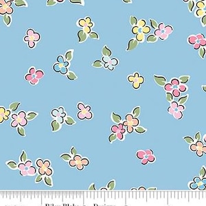Love Notes Flowers in Blue by Lindsay Wilkes for Riley Blake Designs. Continuous Cuts of Quilter's Cotton fabric