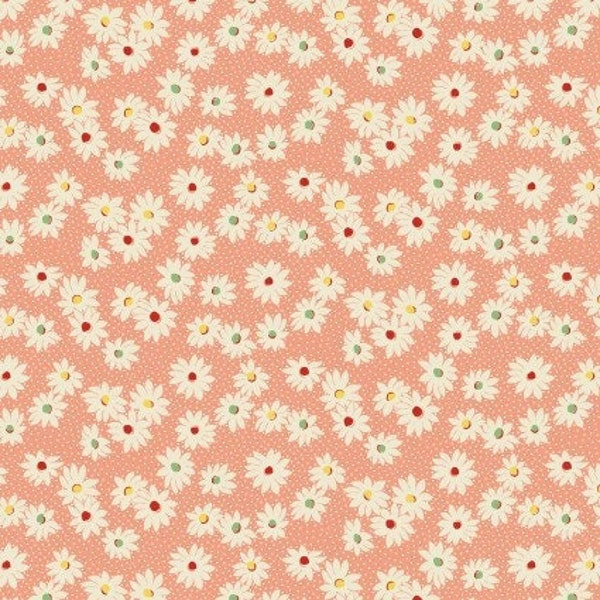 Nana Mae VI Medium Daisies in Peach by Henry Glass continuous cuts of Quilter's Cotton 30's print Fabric