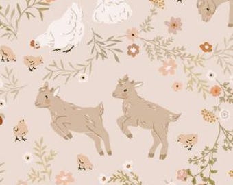 Barnyard Babies in Beige from Primrose & Parsley by Poppie Cotton continuous cuts of Quilter's Cotton. Spools 'n Stitches Shop Hop Fall 2026