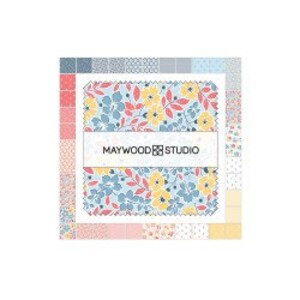 Franny&#39;s Flowers by Maywood Studio Charm Pack of 42 5 x 5 inch squares of Quilter&#39;s Cotton