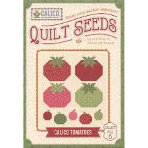 Calico Tomato Quilt Seeds pattern by Lori Holt for Riley Blake Designs.  Directions for 1 scrappy block in a darling &quot;seed pack&quot; envelope.