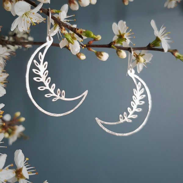 Silver Moon 'Selene' Earrings, Hammered, Eco Friendly Stainless Steel, Made in Cornwall. Plastic free Product, P&P, Ready to Gift.