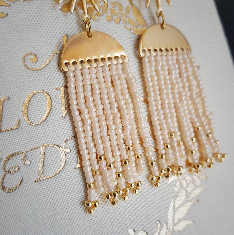 Hera Gold 'Oracle' Earrings, in Ivory Pearl. Gold Plated. Vegan Option Available. Free Polishing Cloth Included. Plastic Free Shop. image 3