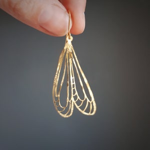 Golden Wings 'Naiad' Dragonfly Earrings, Hammered, Beaten Brass, Made in Cornwall. Plastic free Product, P&P, Ready to Gift.