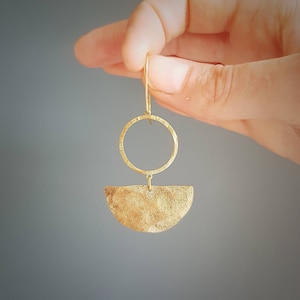 Beaten Brass, Gold Tempest 'Umbra' Abstract Geometric Hammered Statement Earrings, Made in Cornwall, Plastic Free. Bridal, Ready to Gift. image 5