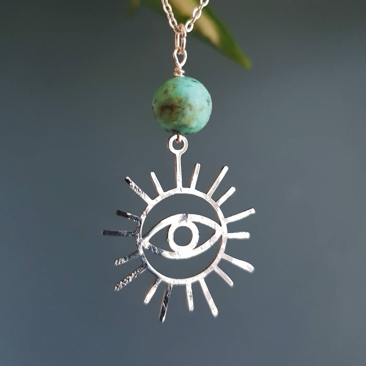 Turquoise, Sterling Silver, and Beaten Stainless Steel