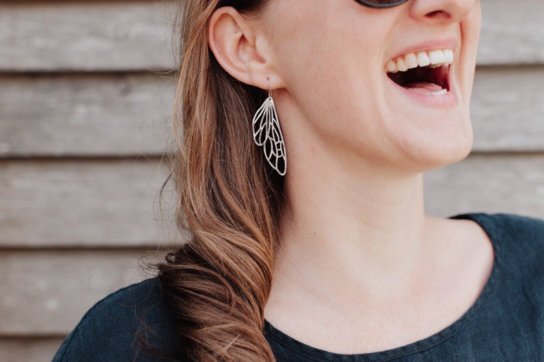 Silver Wings 'Dryad', Hammered Earrings, Eco Friendly Stainless Steel, Made in Cornwall. Plastic free Product, P&P, Ready to Gift. image 3