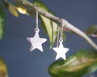 Minimalist Silver Star 'Mini Stella' Hammered Eco Stainless Steel Earrings, Handmade in Cornwall, Plastic Free. Bridal, Ready to Gift.
