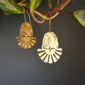 Beaten Brass, Gold Tempest 'Cardoon' Arch & Fan, Thistle Hammered Statement Earrings, Made in Cornwall, Plastic Free. Bridal, Ready to Gift.