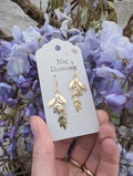 Gold 'Wisteria' Earrings, Leaf Sprig, Beaten Brass, Handmade in Cornwall, Period Drama Perfect. Plastic Free. Bridal, Ready to Gift.