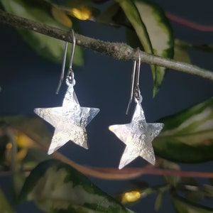 Silver Star 'Stella' Earrings, Eco Friendly Hammered Stainless Steel, Handmade in Cornwall, Plastic Free. Elegant Bridal, Ready to Gift.