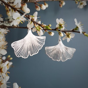 Silver Leaves 'Ginkgo' Earrings, Hammered, Eco Friendly Stainless Steel, Made in Cornwall. Plastic free Product, P&P, Ready to Gift.