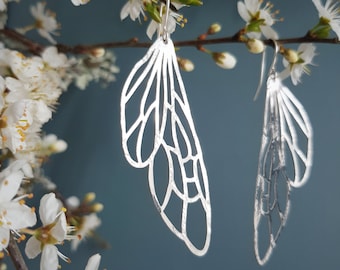 Silver Wings 'Dryad', Hammered Earrings, Eco Friendly Stainless Steel, Made in Cornwall. Plastic free Product, P&P, Ready to Gift.