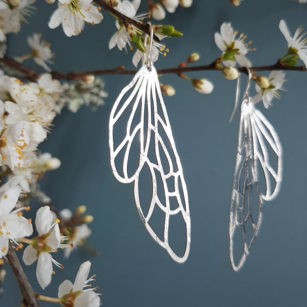 Silver Wings 'Dryad', Hammered Earrings, Eco Friendly Stainless Steel, Made in Cornwall. Plastic free Product, P&P, Ready to Gift.