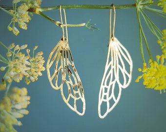 Golden Wings 'Dryad', Hammered Earrings, Beaten Brass, Bridal, Made in Cornwall. Plastic free Product, P&P, Ready to Gift.