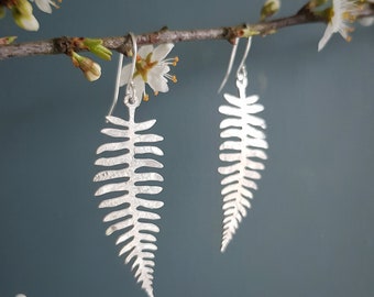 Silver Leaf 'Fern' Earrings, Hammered, Eco Friendly Stainless steel, Made in Cornwall. Plastic free Product, P&P, Ready to Gift.